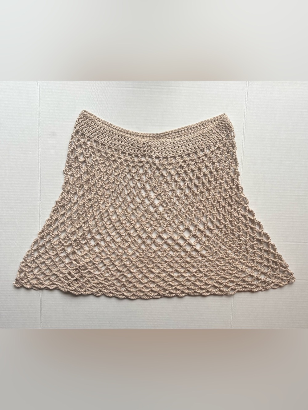 Beige crochet open knit mini knee length skirt beach boho festival fairy Y2K